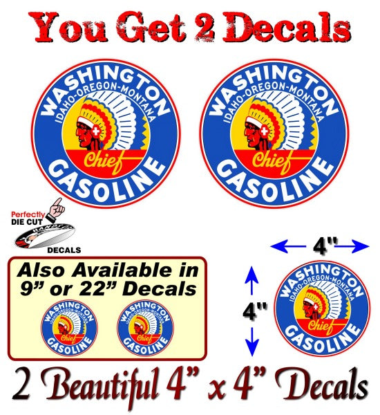 (2) Vintage Washington Chief Gasoline Decals -Street Legal Decals