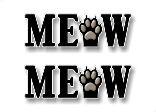 2 Meow or WOOF with PAW Prints 9" Decals Cat Kitten Kitty Foot Print Dog Puppy Paws Vinyl Stickers for Car Vehicle Window -Street Legal Decals