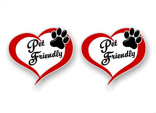 2- Pet Friendly Heart with Paw Love 4.5'' Decals Animals Welcome Paws Cute Store Entrance Sticker Decal Pet Adoption Rescue Kennel Car SUV Animal Shelter Vinyl Stickers -Street Legal Decals