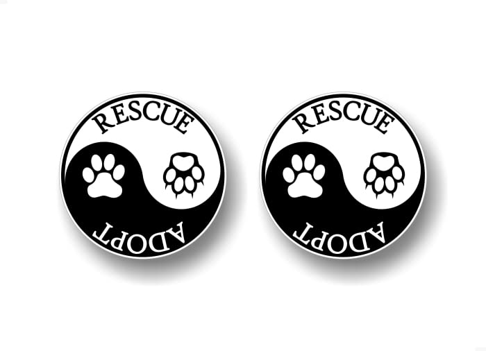 2- Yin and Yang Rescue Adopt 4'' Decals Animals Welcome Paws Cute Store Entrance Sticker Decal Pet Adoption Kennel Car SUV Animal Shelter Vinyl Stickers -Street Legal Decals