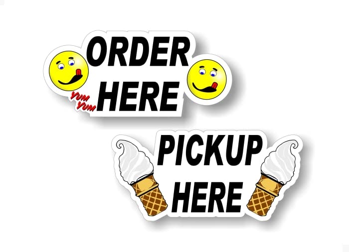 2 Order Here Pickup Window 7'' Decals Concession Trailer Stand Take Out Windows Convenience Store Grocery Gas Station Vinyl Stickers -Street Legal Decals