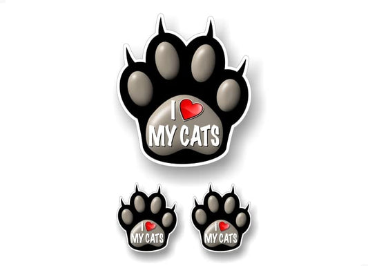 3 I Love My Cats Giant PAW Decal Sticker Set Heart with Love Kitten Breed Pet Paws Car Decals Pet Adoption Rescue Kennel Animal Shelter Vinyl Stickers -Street Legal Decals