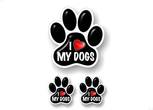 3 I Love My Dogs Giant PAW Decal Sticker Set Heart with Love Dog Puppy Breed Pet Paws Car Decals Pet Adoption Rescue Kennel Animal Shelter Vinyl Stickers -Street Legal Decals