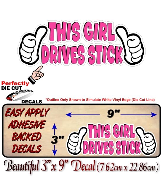 This Girl Drives Stick 9" Vinyl Decal in Vibrant Pink Design Girls Manual Shifter Pickup Offroad Truck Chicks Car 4x4 Off Road Vinyl Sticker -Street Legal Decals