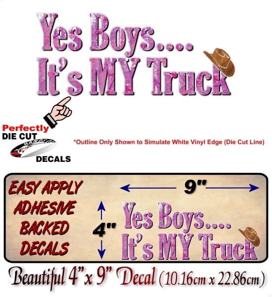 Yes Boys... It's My Truck Pink CAMO 9" Vinyl Decal with Cowgirl Hat Design Girls Pickup Offroad Truck Girl Chicks 4x4 Off Road Vinyl Sticker -Street Legal Decals