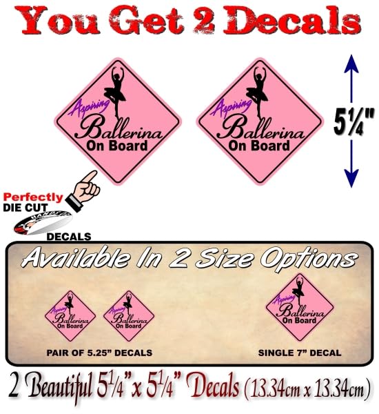 Aspiring Ballerina On Board Vinyl Pink Diamond Decals Car Safety Stickers Cute Ballet Kids Dance Child Onboard Caution Warning Sign Sticker Decal -Street Legal Decals