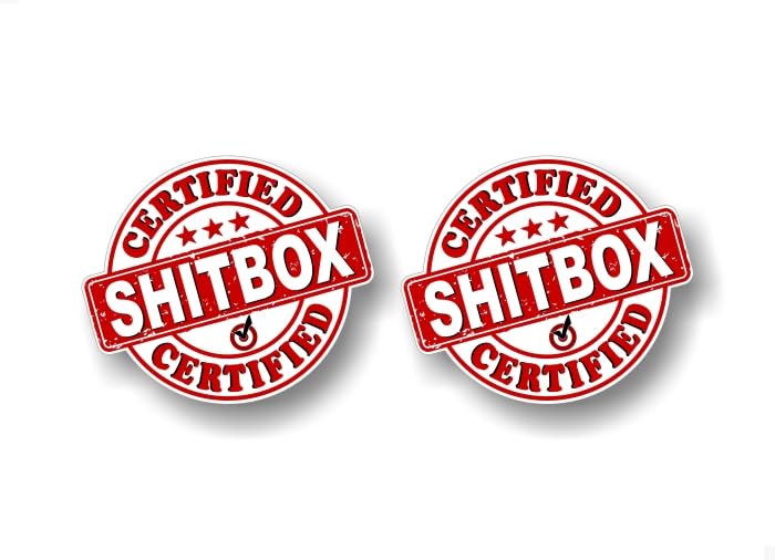 2 Certified SHTBOX 4"x 5" Decals Autobody 2nd Car Rust Bucket Winter Beater Car JDM Racing Smash Up Derby Sticker Offroad Truck Vinyl Stickers -Street Legal Decals