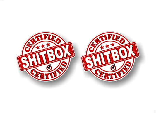 2 Certified SHTBOX 4"x 5" Decals Autobody 2nd Car Rust Bucket Winter Beater Car JDM Racing Smash Up Derby Sticker Offroad Truck Vinyl Stickers -Street Legal Decals