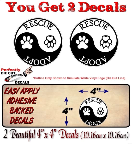 2- Yin and Yang Rescue Adopt 4'' Decals -Street Legal Decals