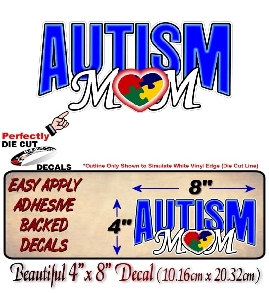 2 Autism MOM Puzzle Heart Design 8'' Vinyl Sticker Autism Spectrum Loving Mother Vinyl Vehicle Decal -Street Legal Decals