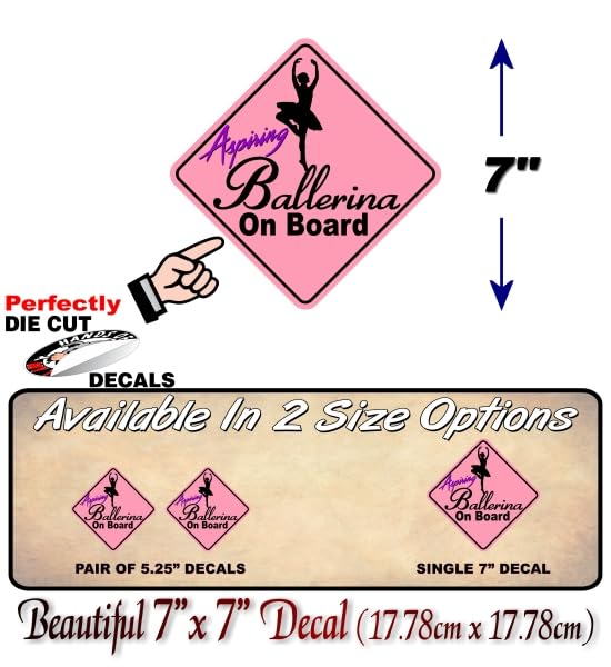 Aspiring Ballerina On Board Vinyl Pink Diamond Decals Car Safety Stickers Cute Ballet Kids Dance Child Onboard Caution Warning Sign Sticker Decal -Street Legal Decals