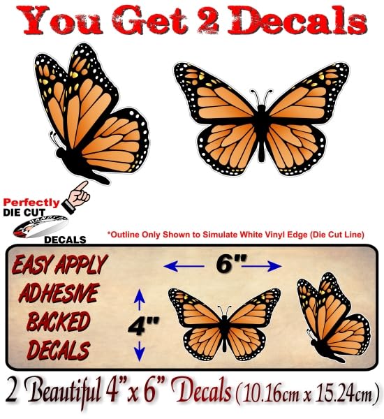 2 Monarch Butterfly Decal Set Sticker Accessories or Laptop Classic Vinyl Stickers -Street Legal Decals