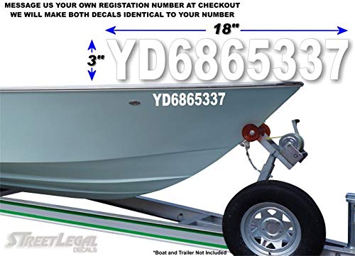 2 Custom Boat Registration Numbers 3"x 18" Sticker Decals Fishing Water Craft Personalized Vinyl Stickers -Street Legal Decals