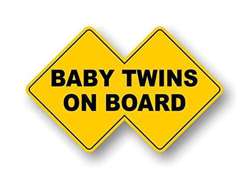 Baby Twins On Board Vinyl Decal Yellow Double Diamond Design Car Safety Cute Design Twin Kids Gift Onboard Caution Warning Sign Decals -Street Legal Decals