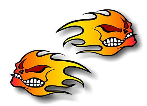 (2) Flaming Skulls 9" Decals-Street Legal Decals