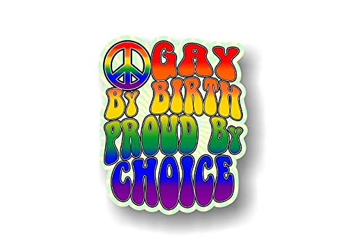 Street Legal Decals Gay by Birth Proud by Choice 60's Design Full Color Vinyl Decal LGBT Pride Gift Rainbow Decal for Gay Lesbian Car Truck Vehicle Sticker -Street Legal Decals