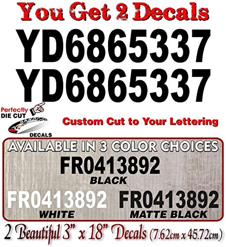 2 Custom Boat Registration Numbers 3"x 18" Sticker Decals Fishing Water Craft Personalized Vinyl Stickers -Street Legal Decals