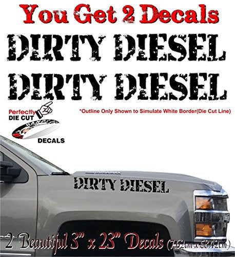 2 Dirty Diesel Rugged 23" Hood Decals Clear Background Diesel Truck Engine Accessories Platinum Vinyl Stickers -Street Legal Decals