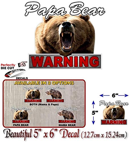 Warning Mama Bear and Papa Bear 6" Decals Car Sticker Safety Vehicle On Board Mom Dad Gifts Caution Minivan SUV Vinyl Decal Stickers -Street Legal Decals