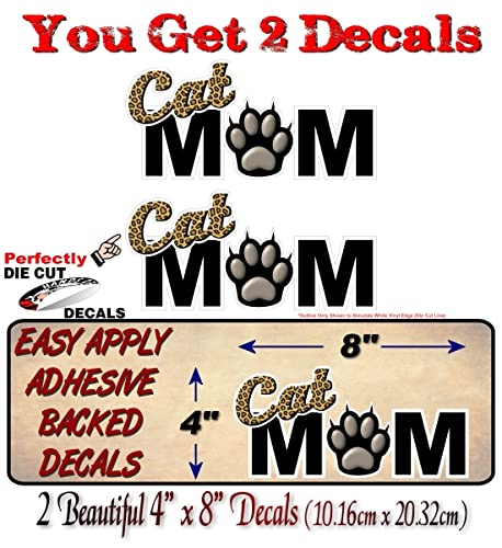 (2) CAT MOM 8'' Decals Car CatMom Sticker Paw Print Vehicle Cat Adoption Kitten Minivan SUV Vinyl Stickers -Street Legal Decals