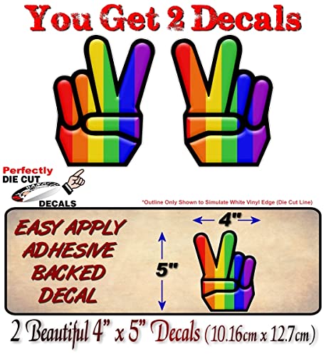 2 Peace LGBTQ 5" Vinyl Decals Peace Sign Pride Flag Colors Gay Lesbian 60s Symbol Hippie Movement Car 4x4 Offroad Truck Stickers -Street Legal Decals