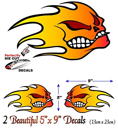 (2) Flaming Skulls 9" Decals-Street Legal Decals