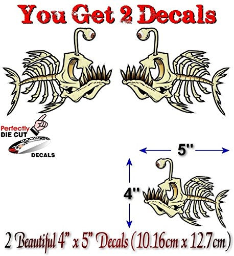 2 - Jurassic Skeleton Fish Vinyl Sticker Decals for Fishing Tacklebox Lures Crankbait Reels Fossil Bones Fish Decal Stickers -Street Legal Decals