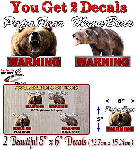 Warning Mama Bear and Papa Bear 6" Decals Car Sticker Safety Vehicle On Board Mom Dad Gifts Caution Minivan SUV Vinyl Decal Stickers -Street Legal Decals