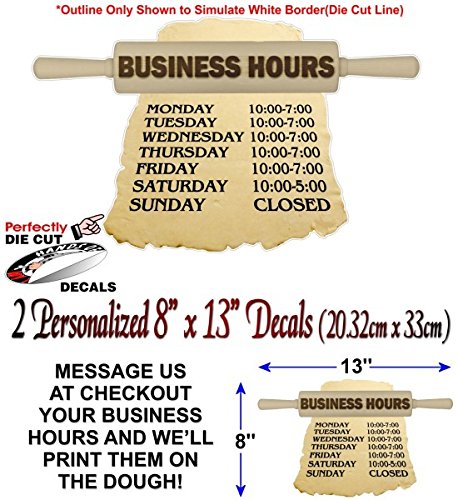 (2) Personalized Bakery Hours 13" Decals-Street Legal Decals