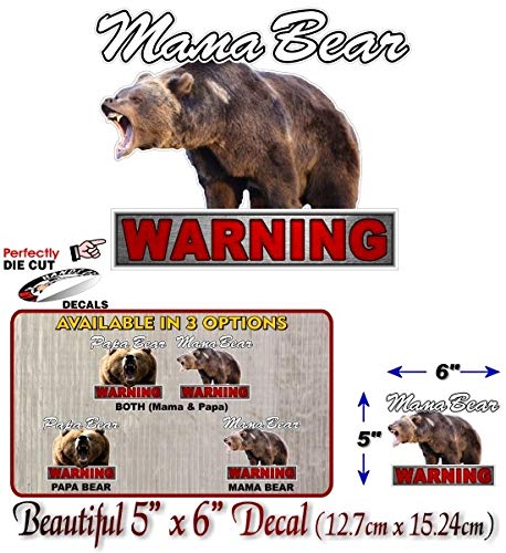 Warning Mama Bear and Papa Bear 6" Decals Car Sticker Safety Vehicle On Board Mom Dad Gifts Caution Minivan SUV Vinyl Decal Stickers -Street Legal Decals