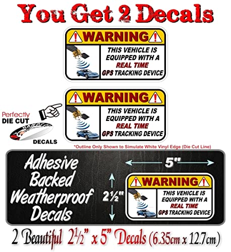 2 Warning Vehicle Equipped Real Time GPS Tracking Device 5'' Decals Car Alarm Anti Theft Protection Vinyl Stickers -Street Legal Decals