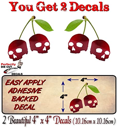 2 Skull Cherries Vinyl Decals Skeleton Cherry 4x4 Offroad Truck Racing Race Helmet Hoodie Skulls Stickers -Street Legal Decals