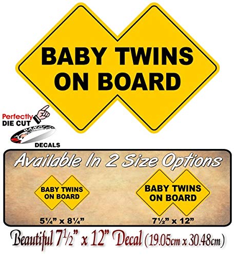 Baby Twins On Board Vinyl Decal Yellow Double Diamond Design Car Safety Cute Design Twin Kids Gift Onboard Caution Warning Sign Decals -Street Legal Decals