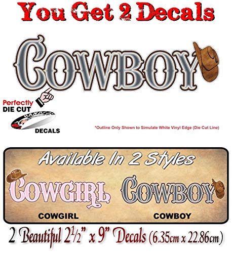 2 Cowgirl or Cowboy 9" Vinyl Decals Cowgirl Hat Girls Pickup Girl Chicks Offroad Truck 4x4 Off Road Vinyl Stickers -Street Legal Decals