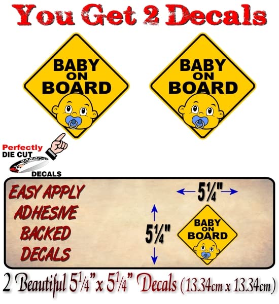 Baby On Board Vinyl Yellow Diamond Decals Car Safety Stickers Cute Design Kids Child Onboard Caution Warning Sign Sticker Decal -Street Legal Decals