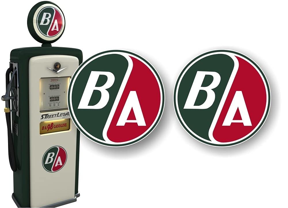 2 Vintage BA Gasoline Gas Pump Decals for Garage Service Station Antique Gas Pumps Sign Stickers -Street Legal Decals