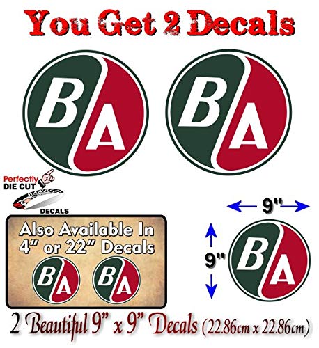 2 Vintage BA Gasoline Gas Pump Decals for Garage Service Station Antique Gas Pumps Sign Stickers -Street Legal Decals