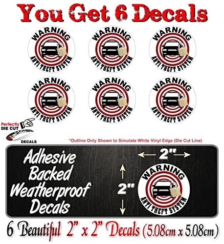 6 Warning Anti Theft System Locked 2'' Decals Car Stereo Amp GPS Alarm Tracking System Vinyl Stickers -Street Legal Decals