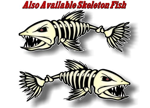 2 - Jurassic Skeleton Fish Vinyl Sticker Decals for Fishing Tacklebox Lures Crankbait Reels Fossil Bones Fish Decal Stickers -Street Legal Decals