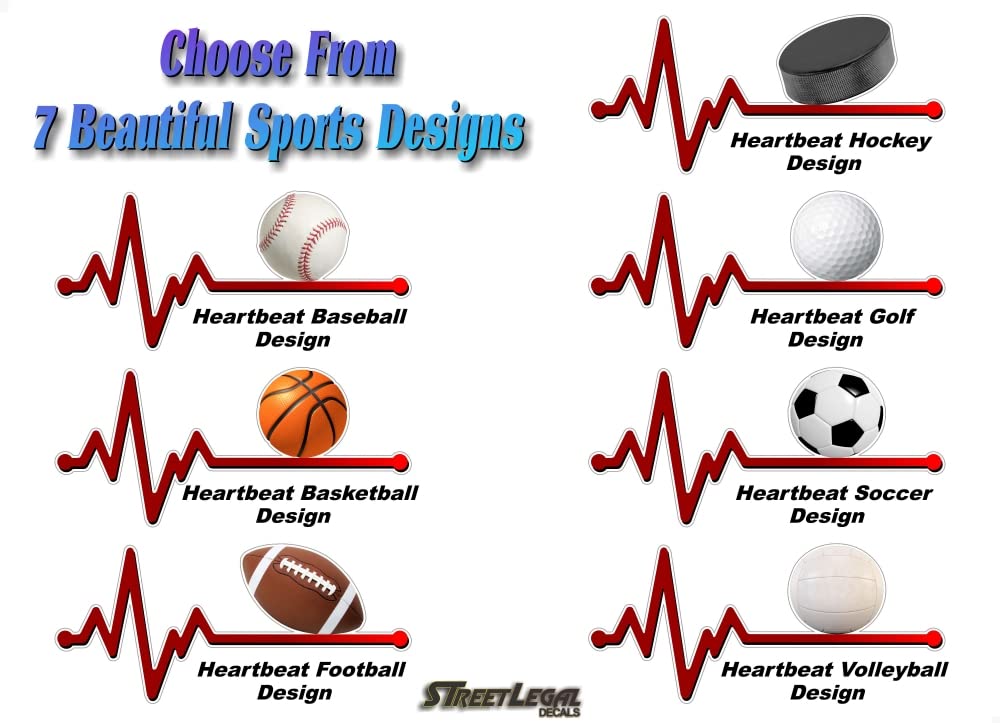 Heartbeat Sports Pulse 9'' Decal Soccer Football Hockey Volleyball Basketball Baseball Softball Sports Vinyl Sticker -Street Legal Decals