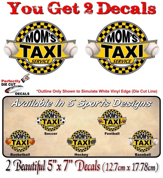 2 Sports Mom Taxi Service 7'' Decal Sport Ride Share Kids Transport Mother SUV Minivan Truck Car Vinyl Sticker -Street Legal Decals