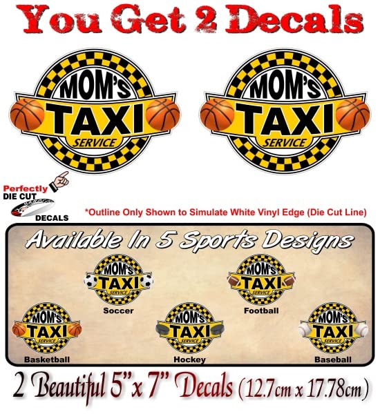 2 Sports Mom Taxi Service 7'' Decal Sport Ride Share Kids Transport Mother SUV Minivan Truck Car Vinyl Sticker -Street Legal Decals