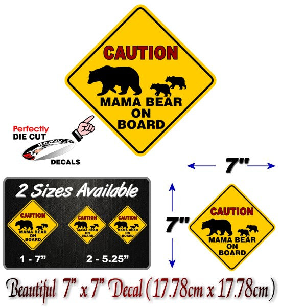 Mama Bear on Board Yellow Diamond Decals -Street Legal Decals