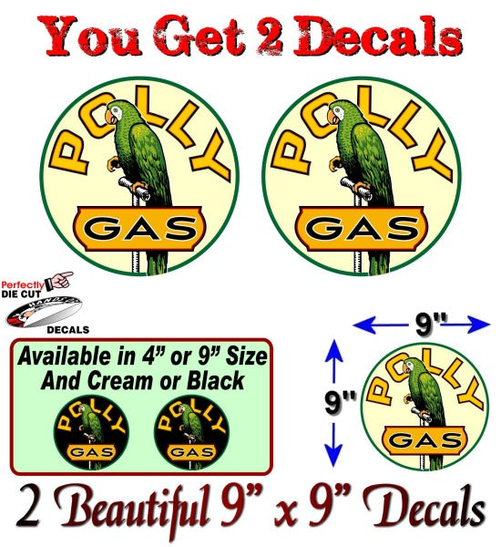 (2) Vintage Polly Gasoline CREAM Gas Pump Decals -Street Legal Decals