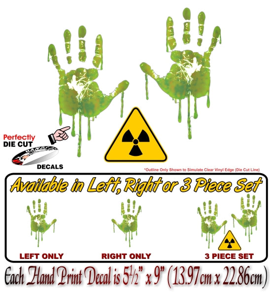 Life Size Radioactive Hand Print 9" Decals -Street Legal Decals