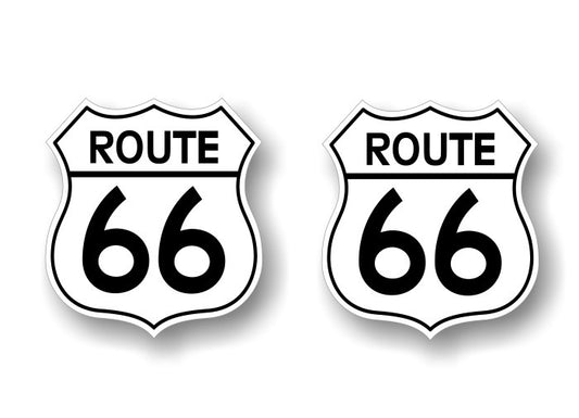 (2) Vintage Route 66 Black and White Highway Marker Sign Decals -Street Legal Decals