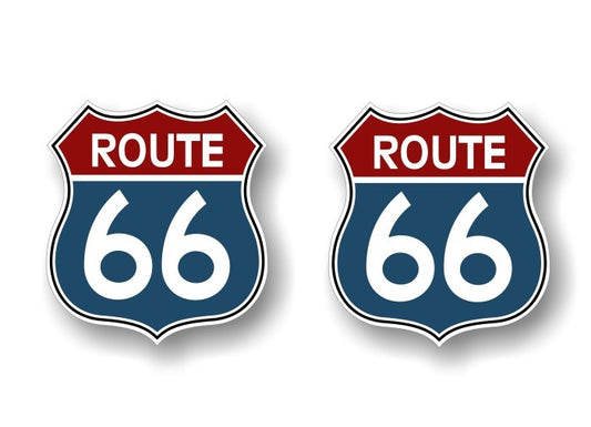 (2) Vintage Route 66 FULL COLOR Highway Sign Decals -Street Legal Decals