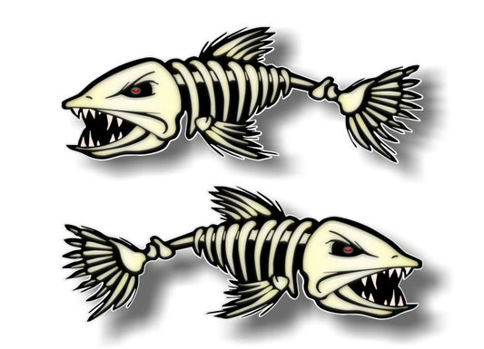 (2) Skeleton Fish Vinyl Sticker Decals -Street Legal Decals